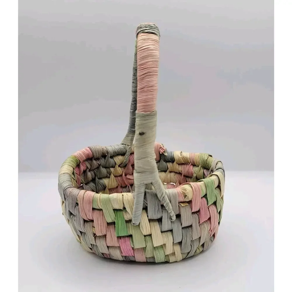 Lot Of 3 Department 56 Pastel Raffia Woven Miniature Spring Easter Baskets Decor